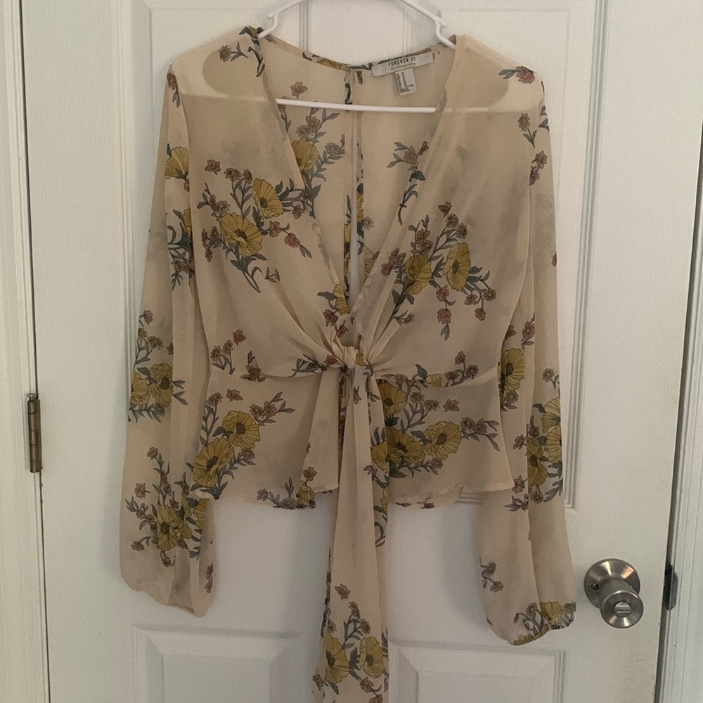 Forever21 floral Boho sexy blouse womens M